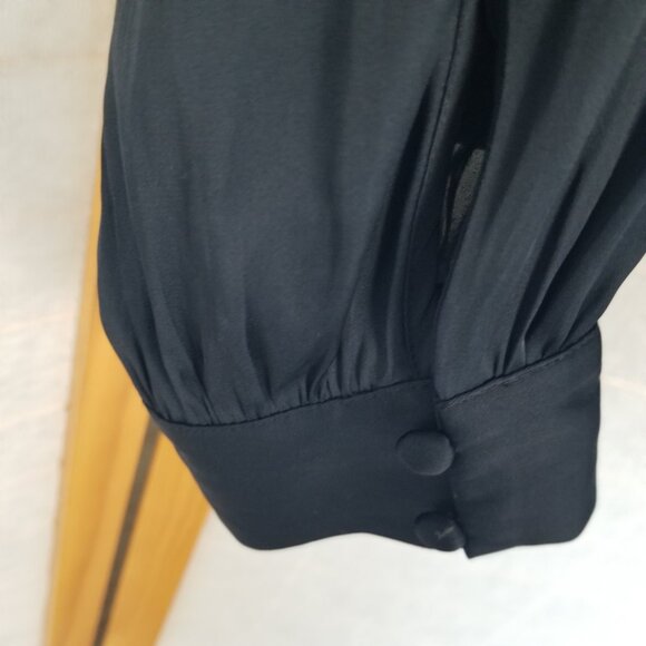 PAIGE Ceres Silky Satin Blouse Top Size XL Dark Navy Midnight Blue Long Sleeves - Picture 3 of 10